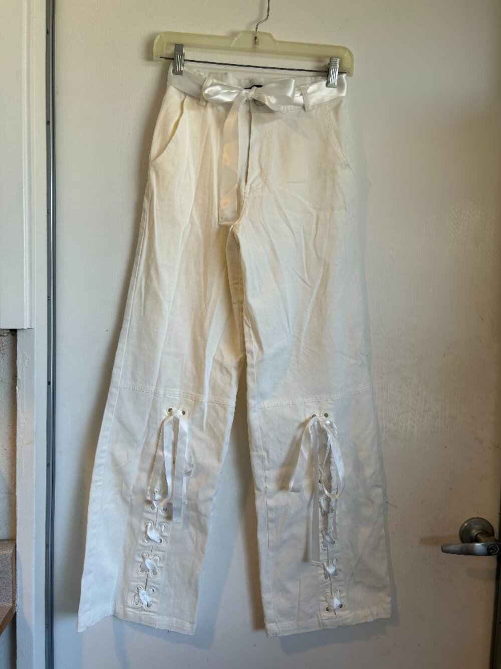 White Lace Up Pants